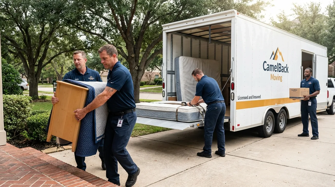Crew loading residential truck for cross-state move from Chauvin, LA